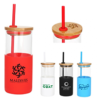 Barbados - 18 Oz. Borosilicate Glass Cup with Bamboo Lid and Silicone Sleeve